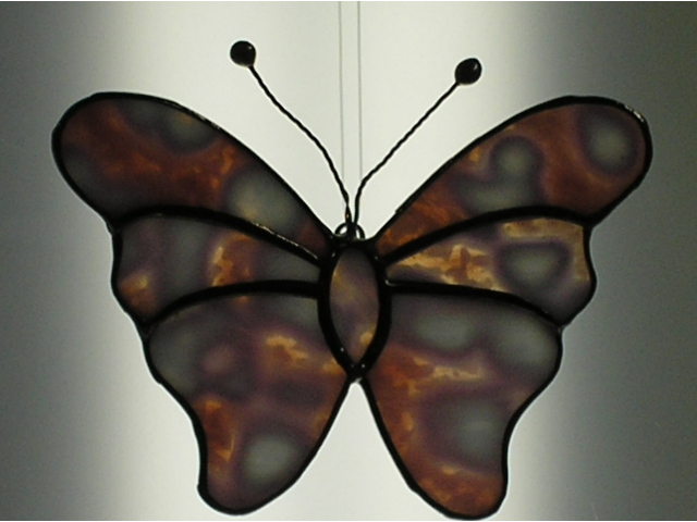 butterfly double wing mottled glass green red orange